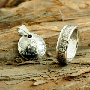 이탈리아은화반지와목걸이펜던트세트, 그루터기 동전반지