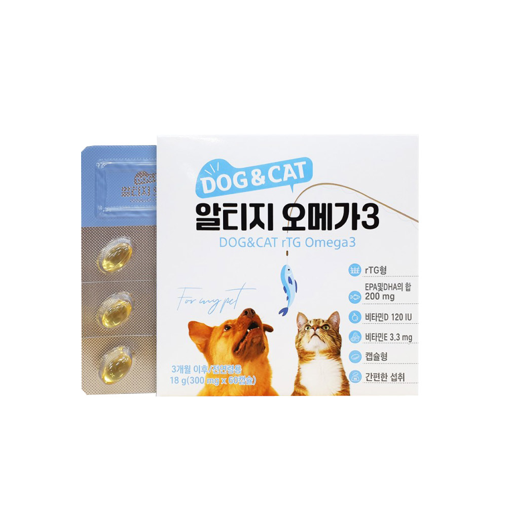 강아지 앤 고양이 고순도 고함량 알티지 오메가3 300mg x 60캡슐