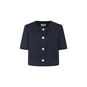 [더아이잗] 하프 슬리브 라운드넥 크롭 재킷 (NAVY) IR5A0JK211