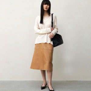 [앤드로스] Vintage Cow Leather Midi Skirt (Sunny Yellow)_P00000XC