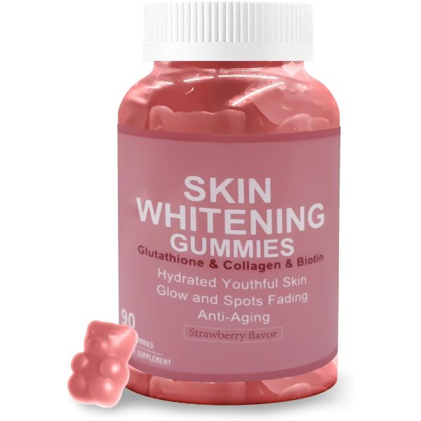 미백 <b>피부</b>톤 <b>웨이트월드</b> 글루타치온 콜라겐 구미 비타민 C 함유 여성용 헤어 스킨 네일 비건 무설탕 딸기 맛 90 카운트  1개