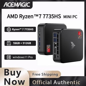 AMD Ryzen 7 7735HS 미니 PC, 16GB LPDDR5 512GB NVMe SSD 트리플 4K 디스플레이 미니 컴퓨터 WiFi 6 BT 5.2 윈도우 11 프로 사전 