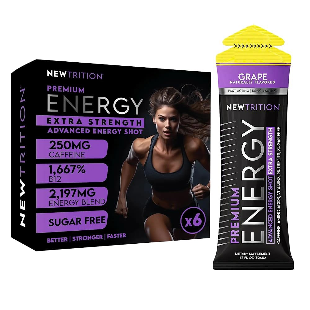 <b>뉴트</b>레이션 엑스트라 스트렝스 에너지 샷 1.7 floz (6팩 체리 밤 맛) - 비타민 B 및 아미노산이 함유된 카페인 250mg 무설탕 제로 칼로리 음료로 <b>집중력</b>과 지구력을