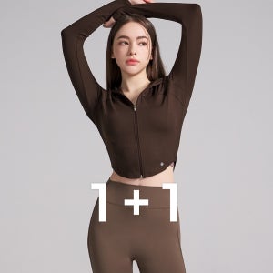 소프트 라운드 필라테스운동복 크롭 조깅 후드집업 1+1 휘트니스복
