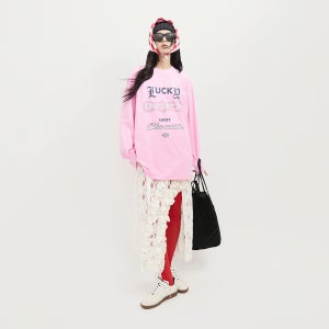 [럭키슈에뜨] Print Point Long Length Long-Sleeved T-Shirt (pink)_LFTAS25190PIX