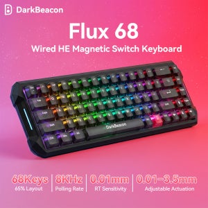 다크비콘 플럭스 68 HE 마그네틱 레드 스위치 키보드 65% 컴팩트 USB-C 유선 핫스왑 가능 키보드 (경쟁적인 FPS 게임용)