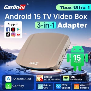 128GB 카링킷 울트라1 안드로이드 15 무선 어댑터 안드로이드 오토 AI 박스 차량용 라디오용 스포티파이 넷플릭스 유튜브 지원 8코어 WIFI6