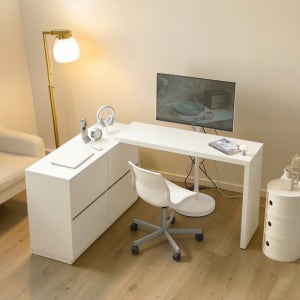 블리스데코 리반 1200 4서랍 멀티 ㄱ자 파티션 책상 세트 NDD189