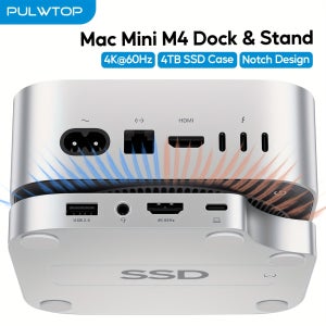 풀탑 Mac Mini M4 도크 (SSD 미포함) 4TB M.2 SSD 인클로저, HDTV 4K 60Hz 지원, 2024 맥미니 USB C 허브 액세서리, 3개 USB A 2.0