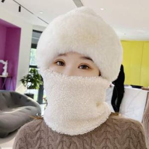 겨울 따듯한 방울 바라클라바 털모자 넥워머 화이트 군밤모자