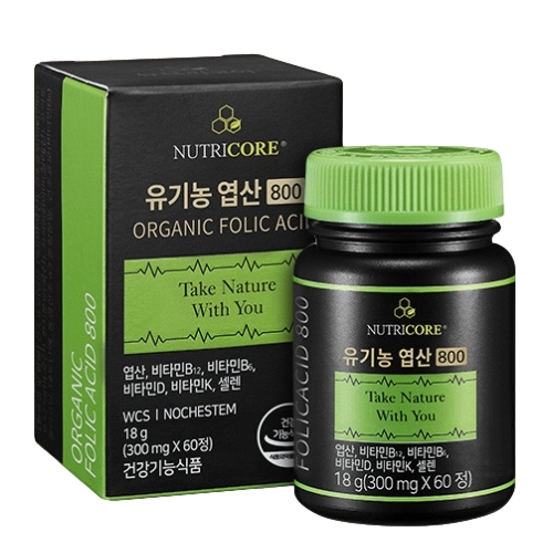 뉴트리코어 유기농 <b>엽산</b> 800 300mg x 60정, 1개