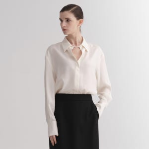 [르메리토] 릴렉스 핏 실키 셔츠 - 크림