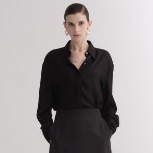 [르메리토] 릴렉스 핏 실키 셔츠 - 블랙