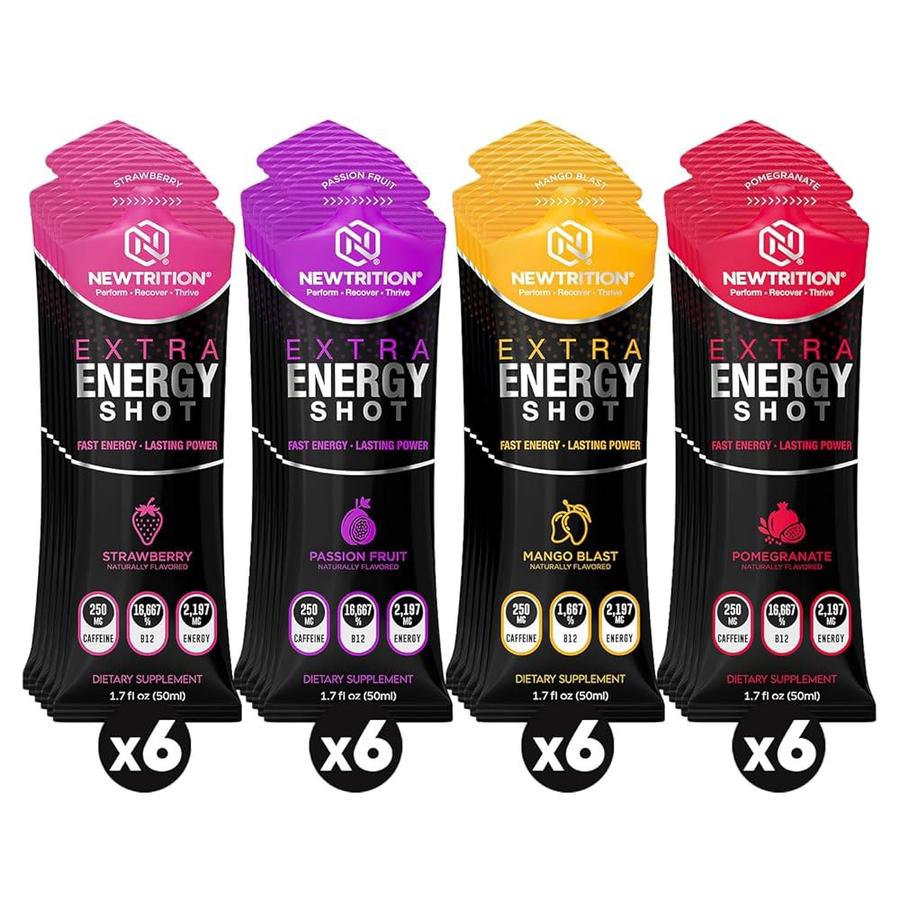 <b>뉴트</b>레이션 엑스트라 스트렝스 에너지 샷 1.7 floz - B와 아미노산이 함유된 카페인 250mg, <b>집중력</b>과 지구력을 위한 무설탕 제로 칼로리 (24, 4가지 맛 팩 혼합 3)