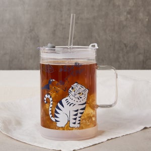 민화도 내열 유리 손잡이 텀블러 1L