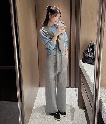 Flap yak wool knit pants
