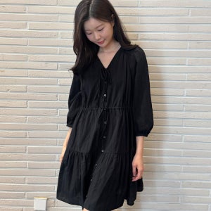 [아떼 바네사브루노 여성] [인기상품 리오더][ONLINE EXCLUSIVE] 블랙 셔링 리본 썸머 셔츠 원피스 VLDR6B903BK