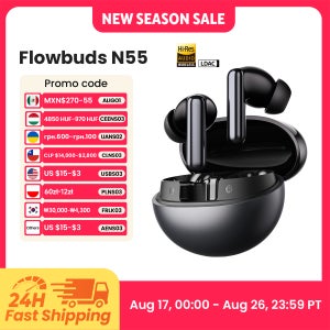 HAYLOU Flowbuds N55 무선 이어버드 54dB 적응형 ANC 블루투스 6.0 LDAC 고해상도 오디오 6-마이크 HD 통화 이어폰 40시간 재생 IPX5