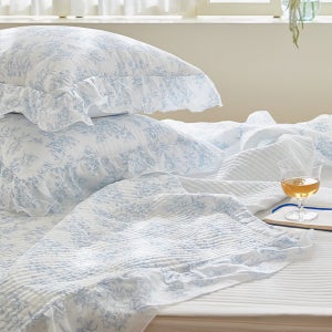 차가운 자연냉감 여름산책 풍기인견 프릴 여름차렵이불-프렌치블루(SS/Q/K)