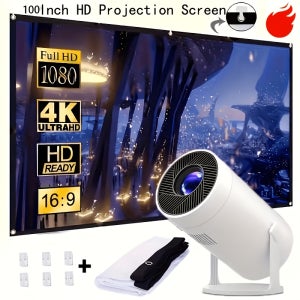4K 100인치 3D 프로젝션 스크린, 16:9 화면비, 휴대용 접이식 디자인 (홈 시어터 및 야외 사용), 수동 수축, 선셋 풍경 디스플레이, 내구성 좋은 패브릭 스크린