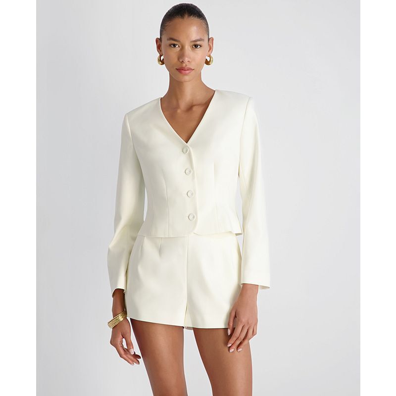 프렌치커넥션 홀시 브이넥 트윌 크롭 재킷 여성 핏 자켓 Women s Halsey V Neck Twill Cropped Fitted Jacket 25374057 153757337