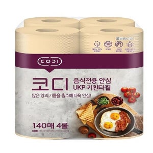 케이티알파쇼핑 코디 음식전용 안심 UKP 키친타올 140매 4롤 x 1팩(SH)