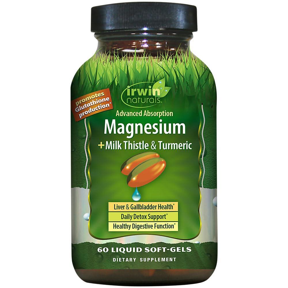 Irwin NATURAL <b>내추럴</b>s 마그네슘 + 밀크 씨슬  강황 액체 소프트젤 60정 241329