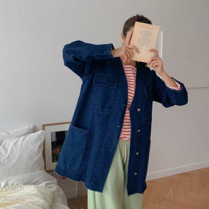 머피 브이넥 데님 롱 자켓