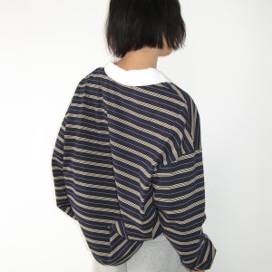 [론론] STRIPE V NECK COLLAR LONG SLEEVE NAVY
