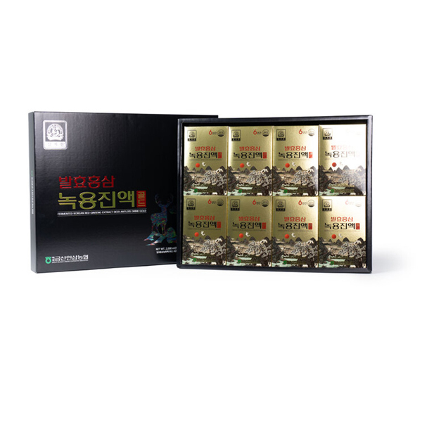 <b>백제금산인삼농협</b> 삼지원 6년근 발효홍삼 녹용진액 골드 <b>면역력</b> 강화 피로회복 선물세트  40개  50ml