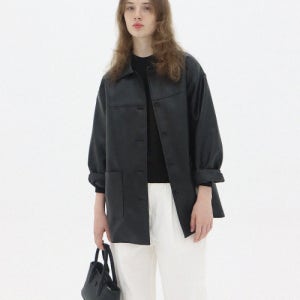 [레이크스튜디오] 크랙 투포켓 레더 하프 자켓 - 블랙 LD-4