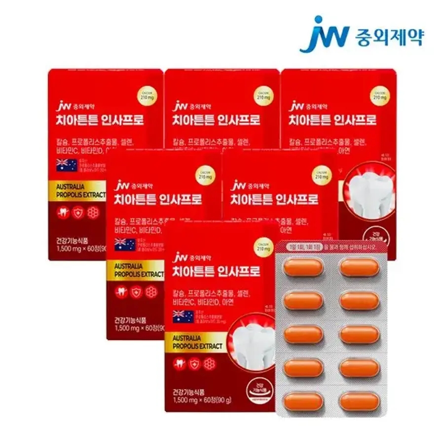 JW<b>중외제약 치아</b>튼튼 인사프로 1,500mg 60정 x 6박스(12개월분)