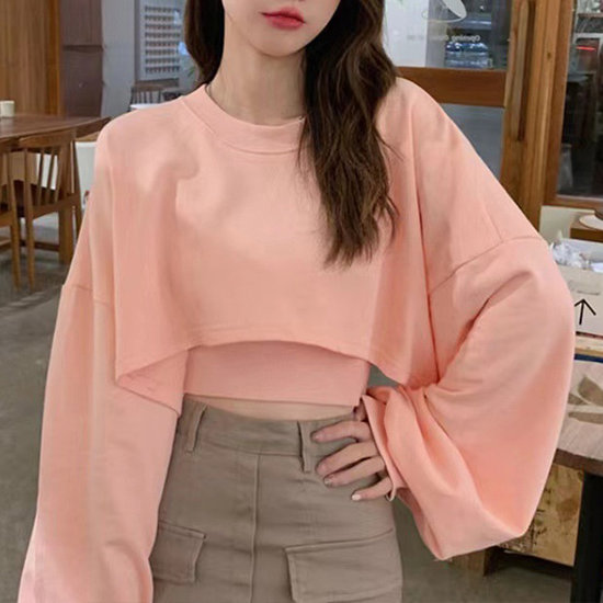[아리엘스타일]크롭레이어드 여리핏 맨투맨탑 글<b>링스</b>레이어드탑