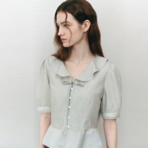 [그레이데시온] Ruffled V-Neck Peplum Blouse MINT