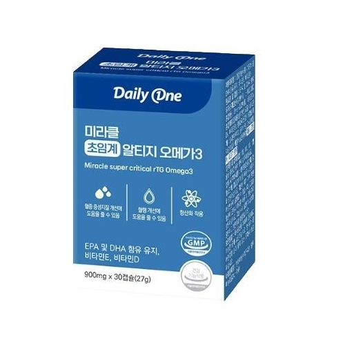 <b>데일리원 미라클</b> 초임계 <b>알티지 오메가3</b> 900mg x 30캡슐, 6개