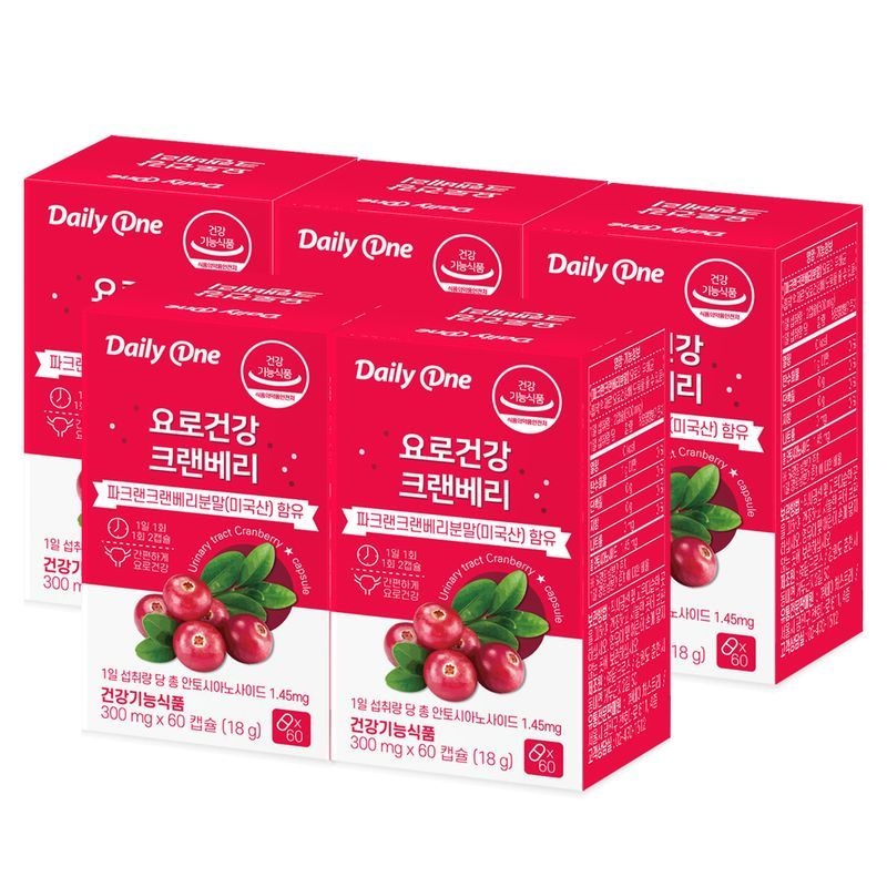 데일리원 요로건강 <b>크랜베리 300mg</b> X 60캡슐 5통