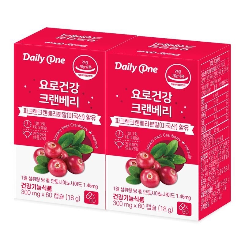 데일리원 요로건강 <b>크랜베리 300mg</b> X 60캡슐 2통