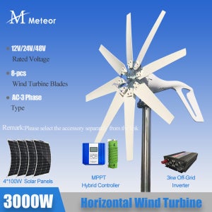 3000W 2000W 풍차 공장 신에너지 수평형 풍력 터빈 발전기 12V 24V 48V 8날개 풍차 무료 MPPT 컨트롤러