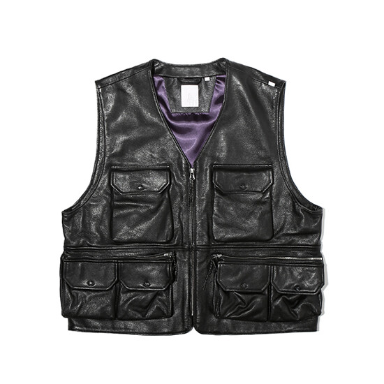 페치 Leather Utility Vest Black