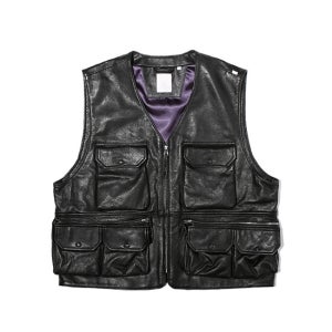 페치 Leather Utility Vest Black