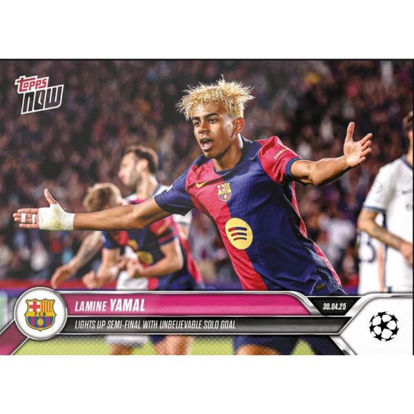 202425 탑스 이제 UCL 라미네 야말 148이 믿을 수 없는 솔로 골 FC 바르셀로나 축구 카드로 준결승에 불을 밝힙니다  202425 탑스 나우 UCL 라민 야말 148 믿