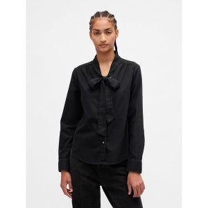 GAP 데님 타이넥 셔츠 853907 BLACK BLACK WASH 여성