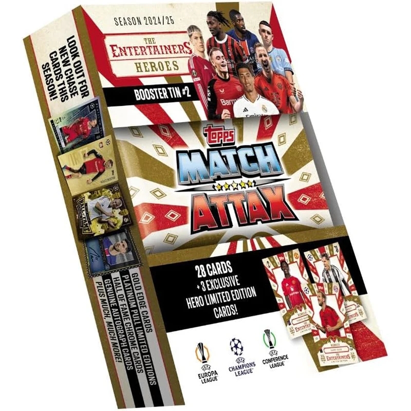 2024-2025 Topps Match Attax Football 미니 부스터 주석 상자 컬렉션 카드 28card 3 독점 제한 어린이 선  02 Booster Tin3