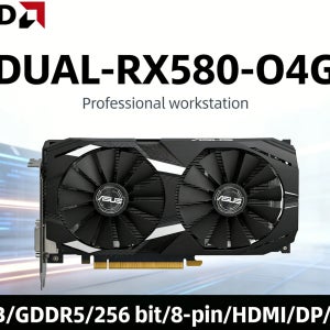 ASUS RX 580 4GB GPU DUAL RX580 O4G 4GB GDDR5 256비트 그래픽 카드 PCI-E 3.0 HDMI DVI DP 8핀 듀얼 팬 비디오 카드 지원