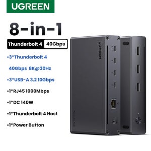 UGREEN 8-in-1 도킹 스테이션 8K 30Hz 썬더볼트 4 40Gbps 도크 USB3.2 Gen2 10Gbps (EU 어댑터 포함) 맥북 노트북 PC USB 허브