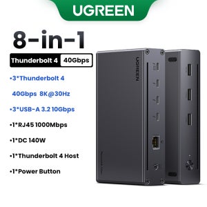UGREEN 8-in-1 도킹 스테이션 8K30Hz Thunderbolt 4 40Gbps Dock USB3.2 Gen2 10Gbps with EU 어댑터 forMacBook 노트북