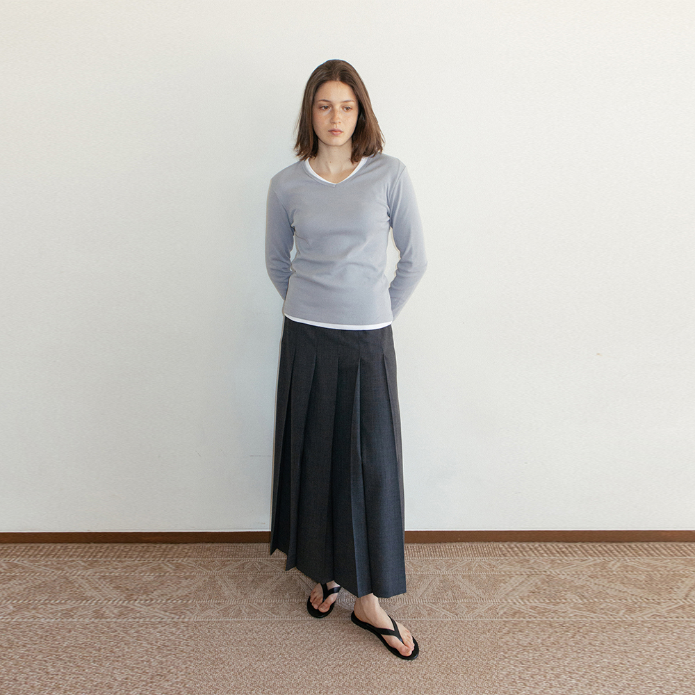 [르에떼] [7th] Maxi Pleated Skirt in Charcoal