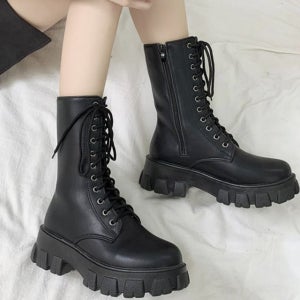 발캉스 레인 부츠 레이스 업 롱 부츠 종아리 넓은 부츠