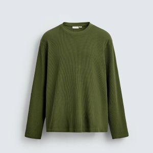 자라 와플니트 텍스처 라운드넥 긴팔 티셔츠 4161/400/505 KHAKI
