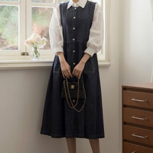 R 레드버튼 인디고 원피스[OP274C43]